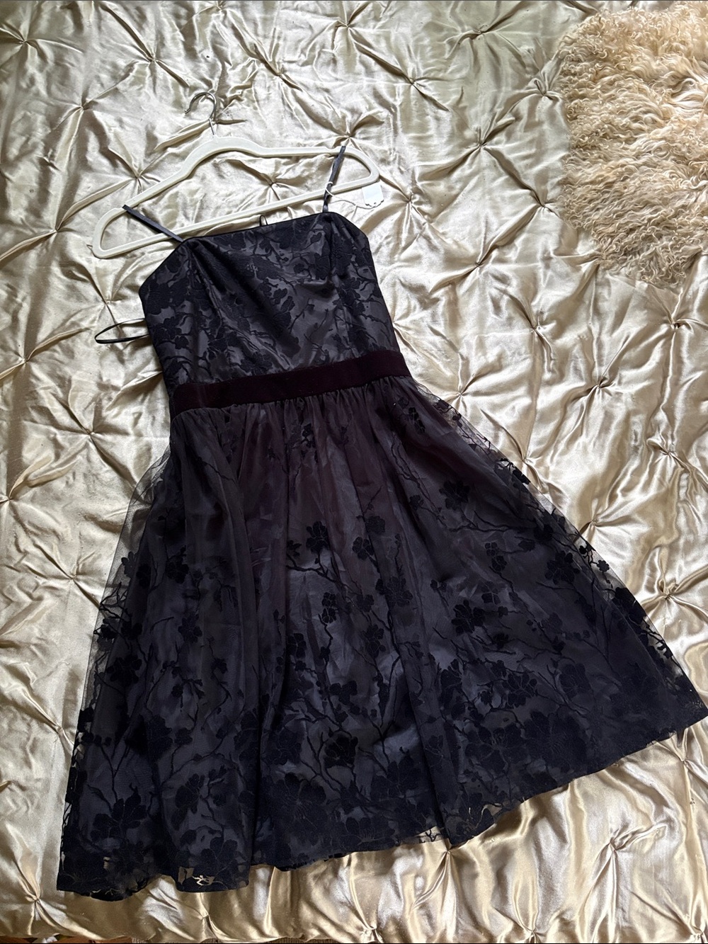 Alex Evenings Black Strapless Floral Mesh Cocktail Dress